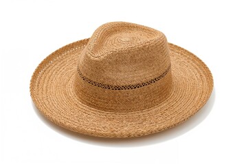 Detailed view of a brown hat against a plain white backdrop