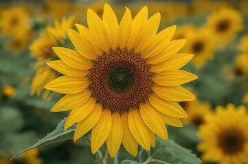 Obraz premium Detailed view of a vibrant single yellow Teddy Bear Sunflower with focused depth - Helianthus annuus