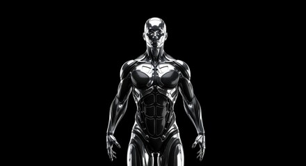 Obraz premium Futuristic Chrome Humanoid Robot Body on Black