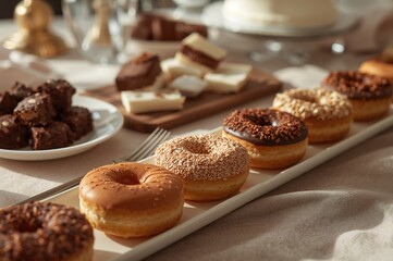 Close-up view of assorted flavored ring-shaped pastries