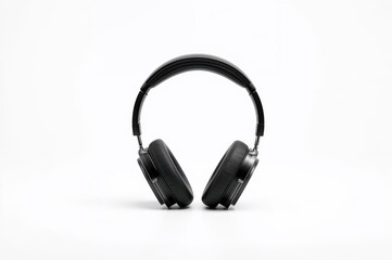 Isolated front perspective of professional DJ over-ear headphones on white background with clipping path