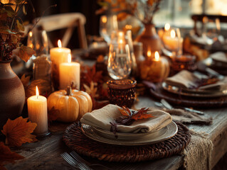 Thanksgiving Dinner Table with Turkey