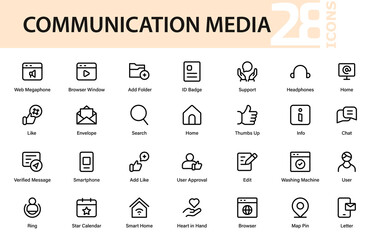 Digital communication professional line icon pack featuring modern vector outline designs of chatting, messaging, calls, notifications, and social connections