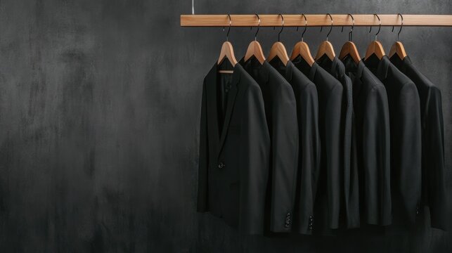 Black suits on hangers minimalist fashion photography