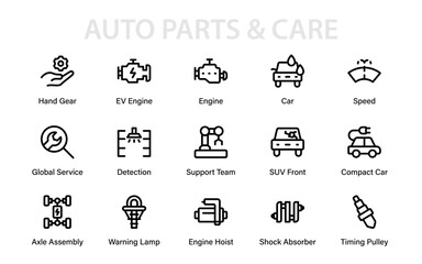 Modern Car Repair Service Line Icon Pack. Professional Auto Maintenance, Vehicle Garage Tools, Mechanic Fix, and Minimal Vector Collection