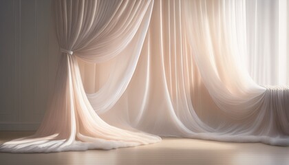 thin pastel curtains shrouded in white mist with soft shadows and subtle textures
