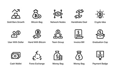 Money and Finance Modern Line Icon Pack. Professional outline vector set for savings, investment, revenue, assets, and financial growth