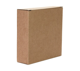 Thin kraft cardboard box, isolated on transparent background. Minimal, eco-friendly packaging...