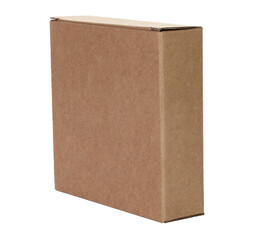 Thin kraft cardboard box, isolated on transparent background. Minimal, eco-friendly packaging...