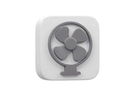 Gray Scale Icon: Desk Fan on White Square Background isolated on transparent background
