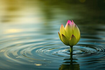 Close-up of a vibrant lotus flower with a green natural backdrop, showcasing an abstract floral pattern representing water and the essence of spring and summer