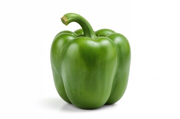 Whole green bell pepper with full depth of field on a white backdrop