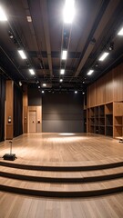 Empty concert hall with wooden floor