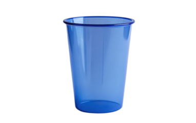 Blue transparent plastic cup on white background,png