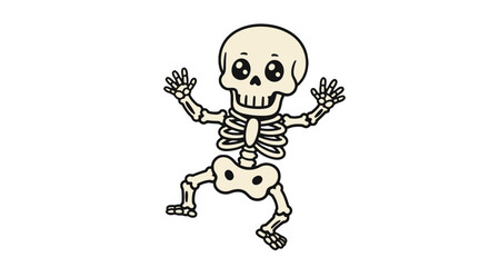 Fototapeta premium Cartoon skeleton spooky halloween illustration funny bone anatomy cute character design graphic vector image on transparent background