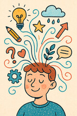 Creative Thinking Process and Brainstorming Illustration with Diverse Ideas