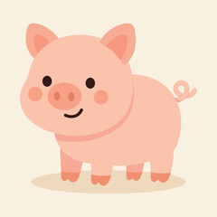 Cute cartoon pig illustration in soft pink, perfect for product packaging, labels, web design, banners, book illustrations and art prints with a playful, child-friendly style.