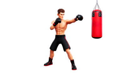 cartoon boxers focused punch 3d render, intense training, fitness motivation, isolated on transparent background