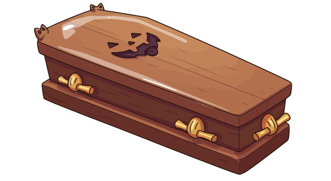 Wooden coffin cartoon illustration halloween funeral death spooky tomb burial resting place slumber box on transparent background