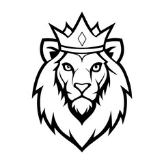a lion king head with crown line art