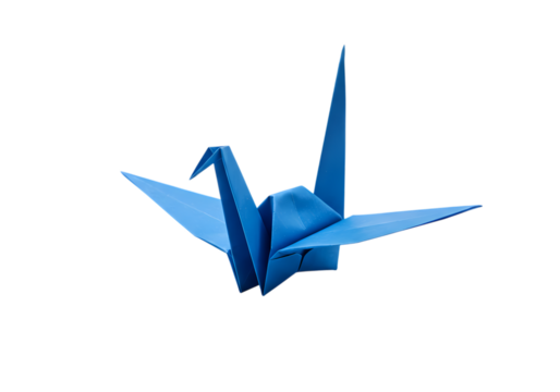 Blue Origami Crane on Black Background isolated on transparent background