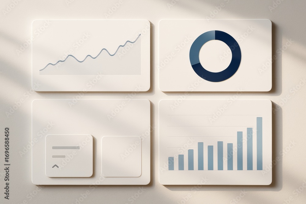 Aufkleber abstract infographic dashboard with chart, graph, and ui elements on light background with soft shad