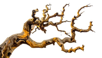 Fototapeta premium Twisted gnarled tree branch against white
