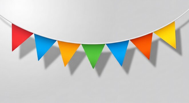 Colorful Triangular Bunting Flags Hanging on a White String Against a Gray Background - Powered by Adobe