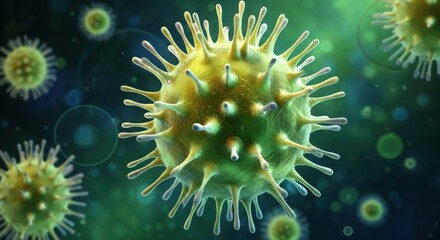 Detailed microscopic view of a virus particle isolated on white background