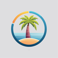 Obraz premium Tropical Island Palm Tree in Circular Frame with Blue Ocean