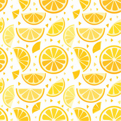 Pixel Art Lemon Slices and Triangles Seamless Pattern on White Background