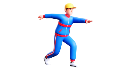 energetic 3d cartoon athlete dynamic running pose, active lifestyle, animation ready model, isolated on transparent background