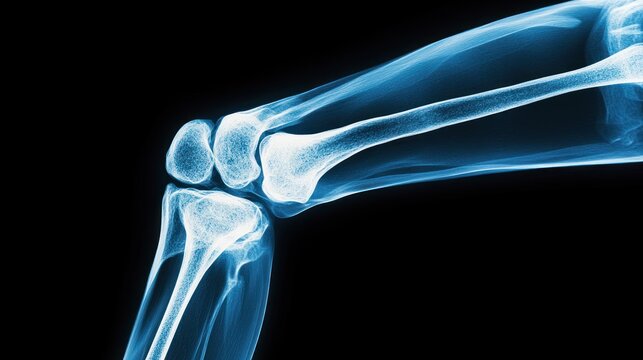 Human knee x ray close up on black background