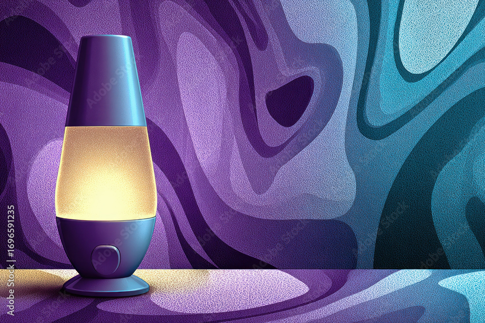 Poster A retro lamp illuminates a textured wall with swirling patterns in various shades, creating a cozy atmosphere