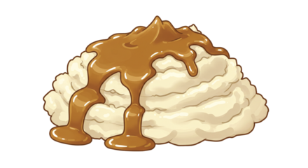 Creamy mashed potatoes with savory gravy delicious food dish meal side course culinary cuisine yum tasty on transparent background