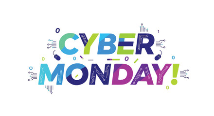 Eye-catching Cyber Monday promotional graphic with vibrant colors and technology accents to attract online shoppers attention effectively