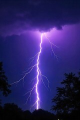 Dramatic shot of a powerful lightning bolt striking during a thunderstorm, illuminating the dark sky with intense light and jagged branches , atmospheric, illumination, atmospheric electricity