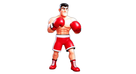 ready to rumble 3d cartoon boxer, powerful stance, game asset, championship fighter, isolated on transparent background