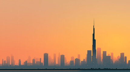 Obraz premium Minimalist skyline with only one tall building visible.