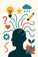 Mental Health and Creative Thinking Process with Brainstorming Ideas and Solutions
