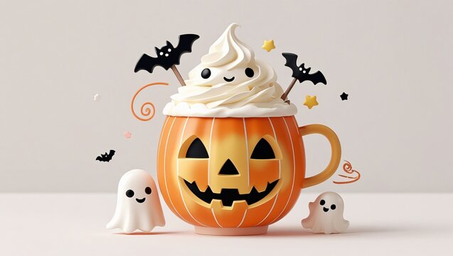 Cute kawaii Halloween drink cup with pumpkin face design