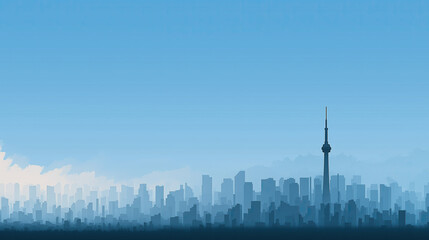 Obraz premium Minimalist skyline with only one tall building visible.