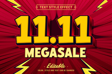 11.11 Mega Sale Text Effect with Comic Style Design