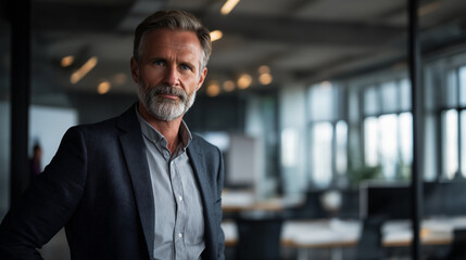 Fototapeta premium Mature executive standing in office, confident expression