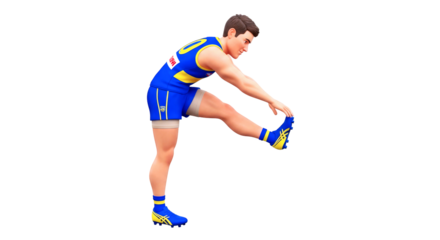 3d cartoon athlete prepares focused hamstring stretch, game day readiness, peak performance, isolated on transparent background