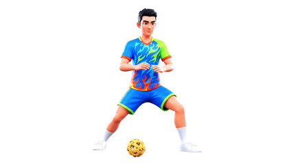 Naklejka premium 3d cartoon sepak takraw player mastering the serve, dynamic pose, intense focus, and unwavering determination, isolated on transparent background