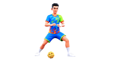 3d cartoon sepak takraw player mastering the serve, dynamic pose, intense focus, and unwavering determination, isolated on transparent background