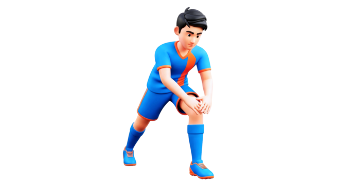 cartoon soccer players knee injury 3d render of pain, worry, and downtime, isolated on transparent background
