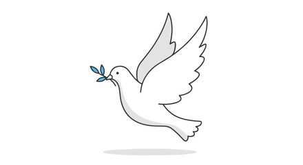 Fototapeta premium Stylized white dove in flight carrying an olive branch symbolising peace and harmony a minimalist symbolic design against a clean white backdrop