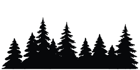 Obraz premium Silhouette of Forest of Christmas fir trees vector icon set illustration isolated on white background. pine tree forest silhouette vector illustration, Fir trees icon set. set of forest trees. vector 